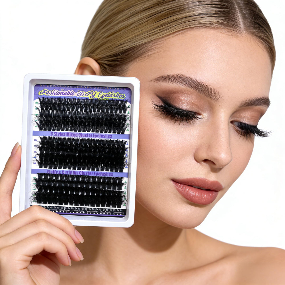 DIY Cluster Eyelashes Kit, 3 Styles Mixed, Fluffy & Curly, with Lash Remover, Tweezers, Mascara Wand