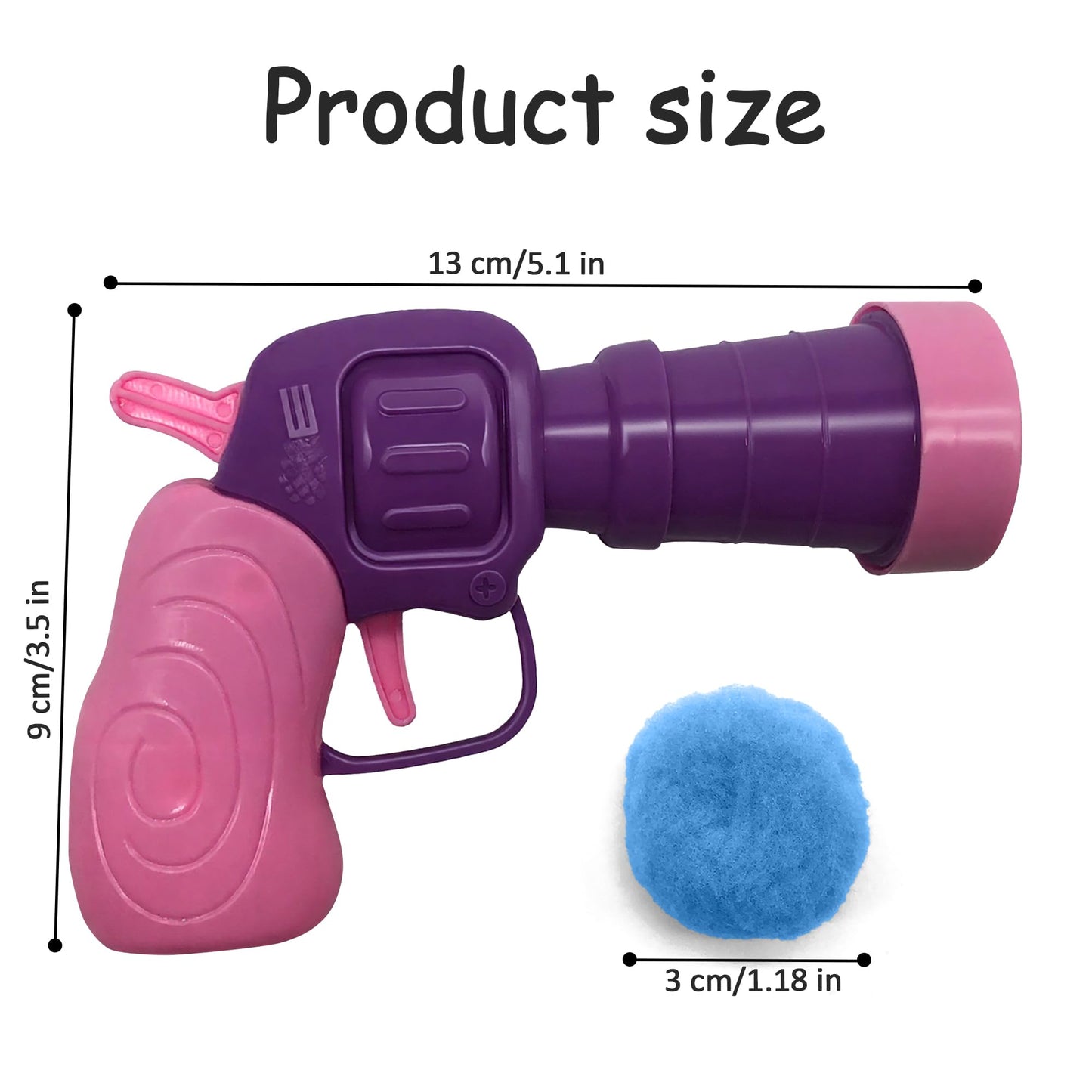 Cat Toy Launcher with 50 Colorful Pom Pom Balls, Interactive Manual Thrower for Cats, Pink and Purple, 13cm
