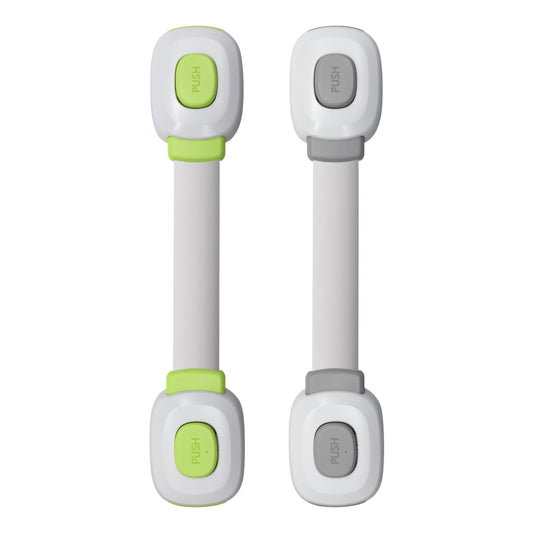 Child Safety Locks for Cabinets and Drawers, Strong Adhesive, Push Button Release, 1 Unit Pack of 4 Green and 4 Gray