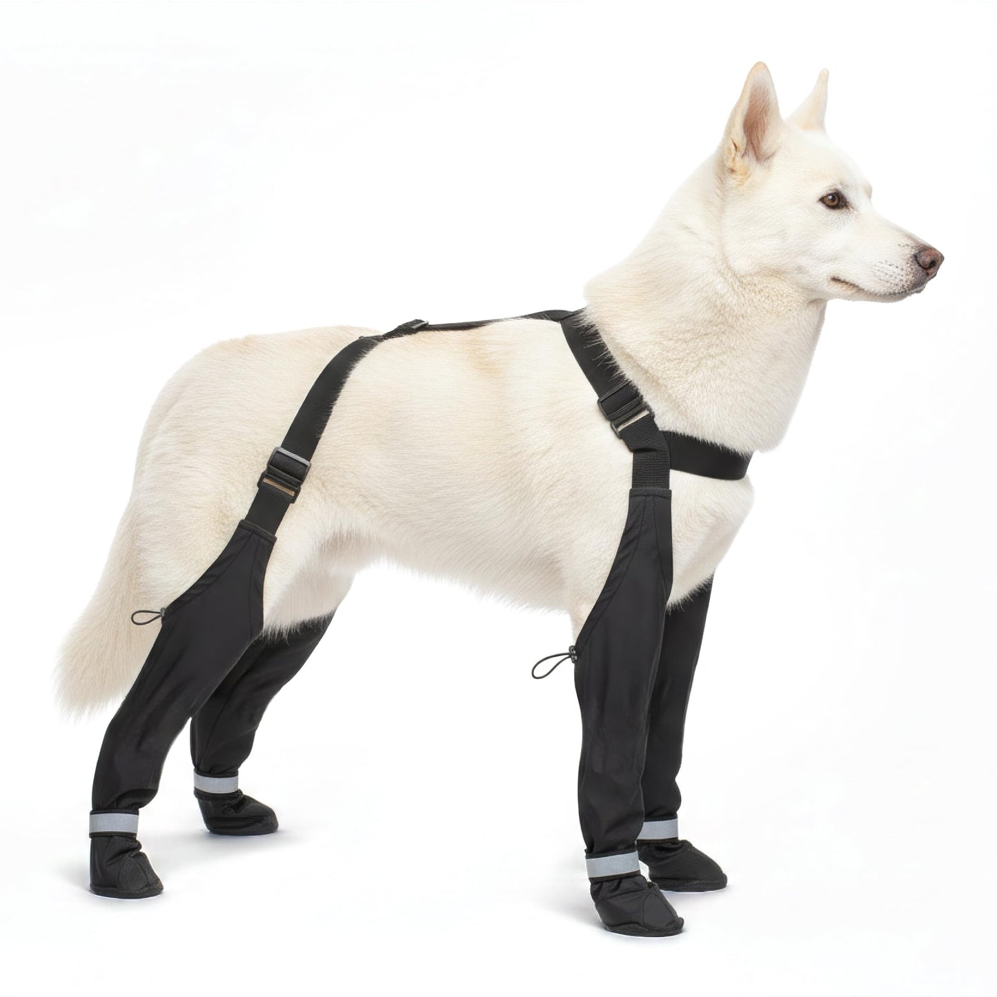 Dog Leg Protectors with Chest Harness, Waterproof Leggings with Paw Boots and Suspender System, Black, Full Body Protection for Rain Snow Mud