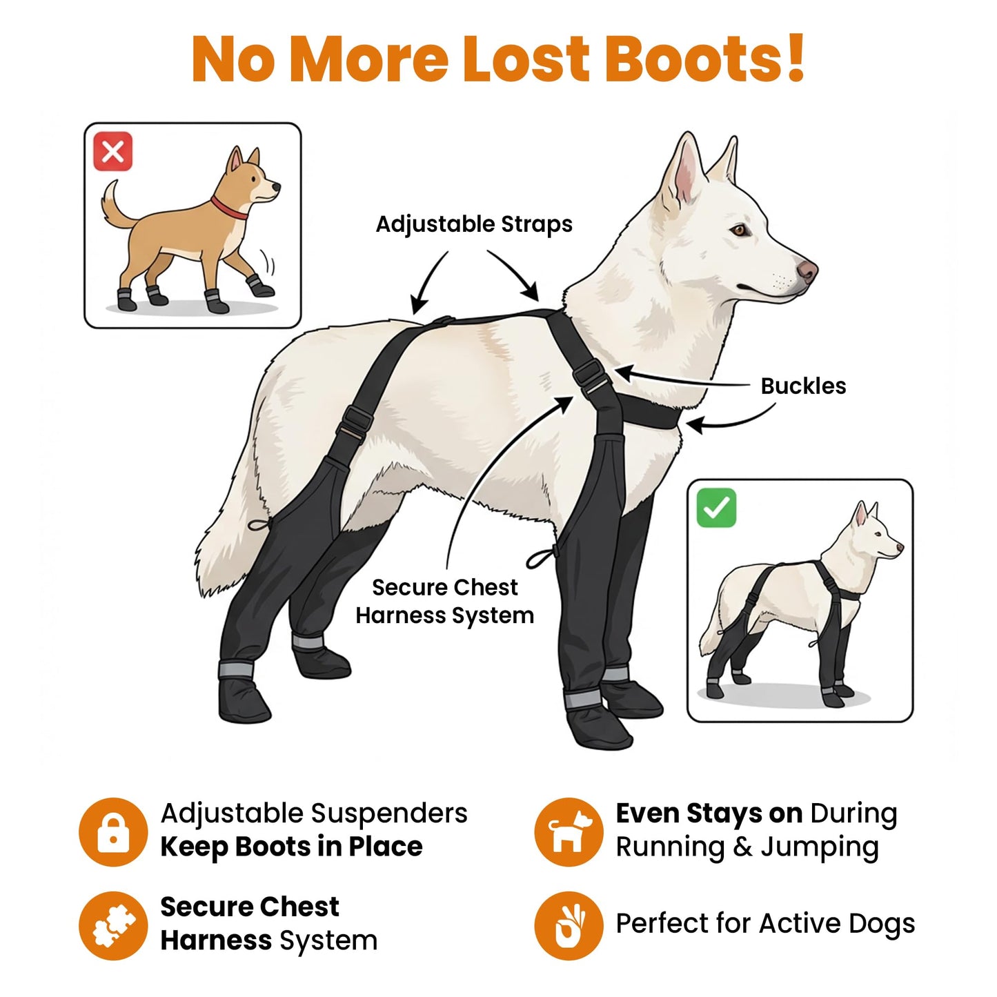 Dog Leg Protectors with Chest Harness, Waterproof Leggings with Paw Boots and Suspender System, Black, Full Body Protection for Rain Snow Mud