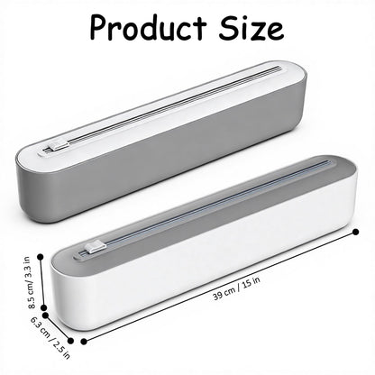 Plastic Wrap Dispenser with Cutter, Gray and White, 15 Inch, Traceless Adhesive Mount, Kitchen Food Storage