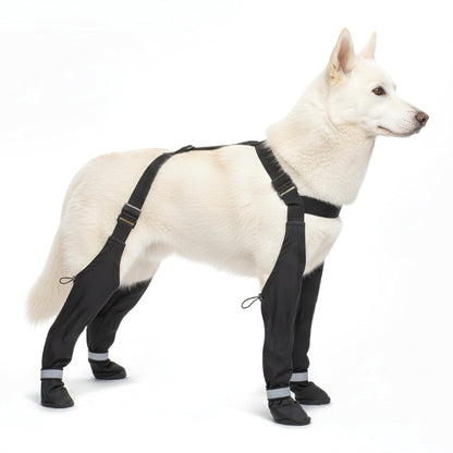 Dog Leg Protectors with Chest Harness, Waterproof Leggings with Paw Boots and Suspender System, Black, Full Body Protection for Rain Snow Mud