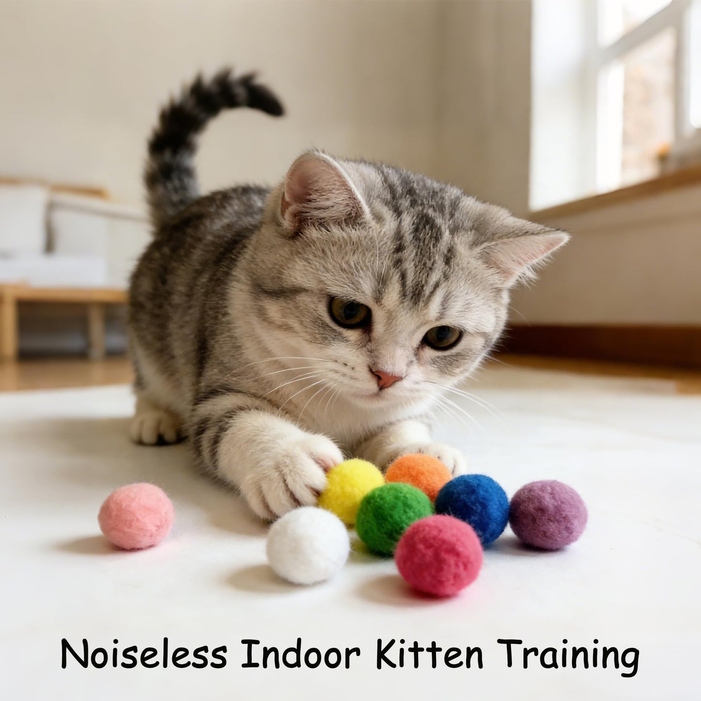 Cat Toy Launcher with 50 Colorful Pom Pom Balls, Interactive Manual Thrower for Cats, Pink and Purple, 13cm