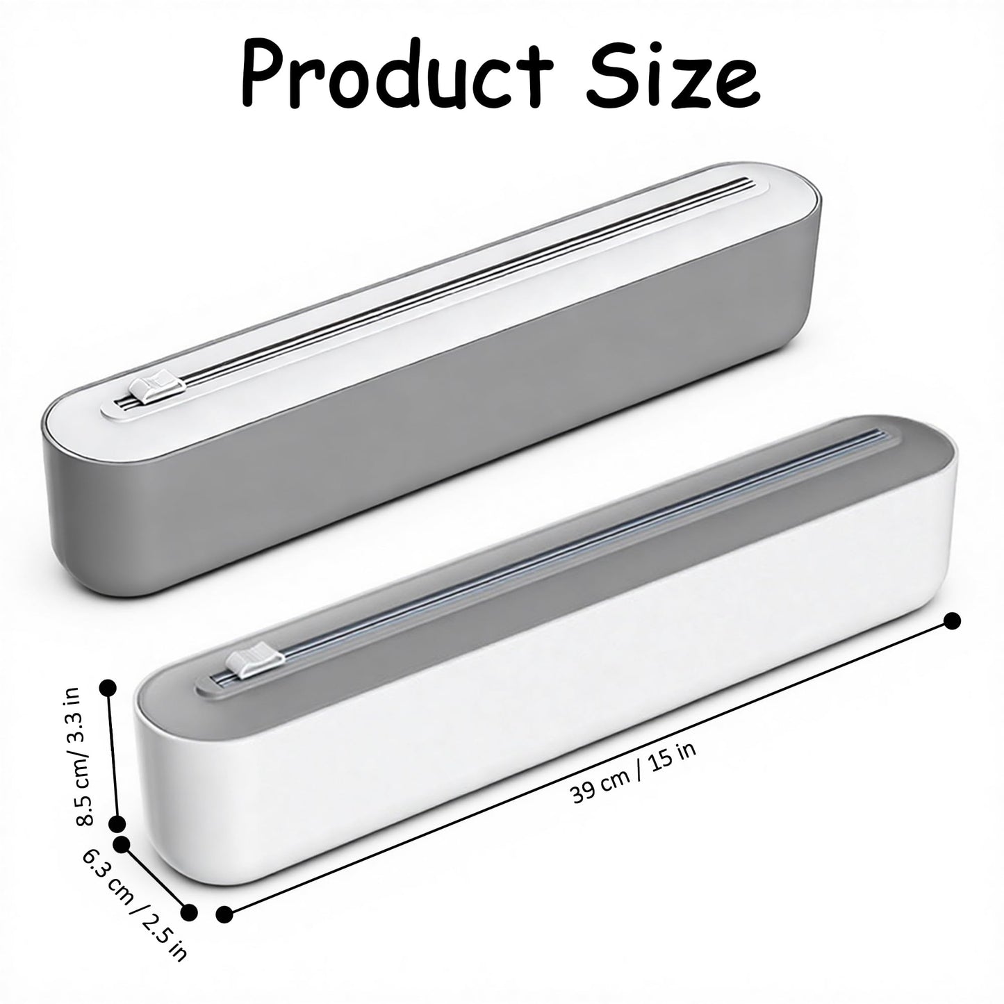 Plastic Wrap Dispenser with Cutter, Gray and White, 15 Inch, Traceless Adhesive Mount, Kitchen Food Storage
